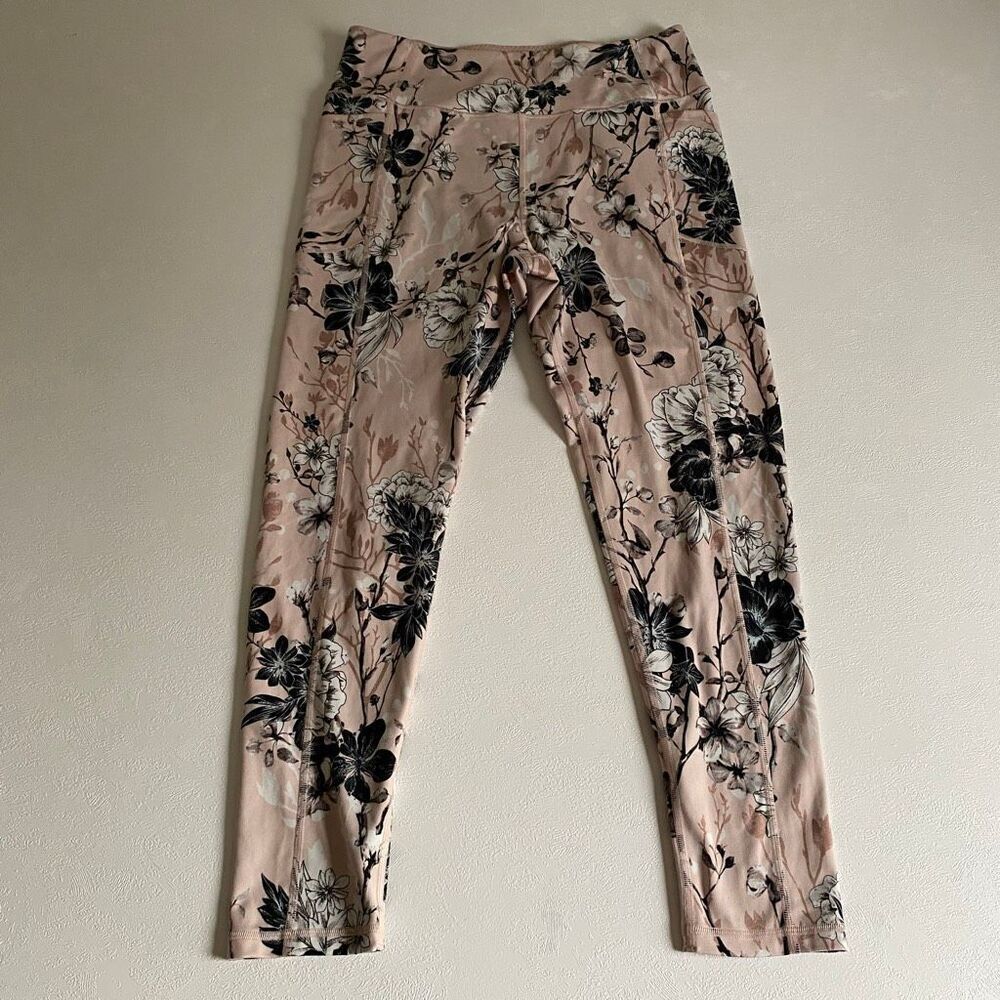 Victoria’s Secret Girls Floral Leggings Size 16 Pink Black Activewear